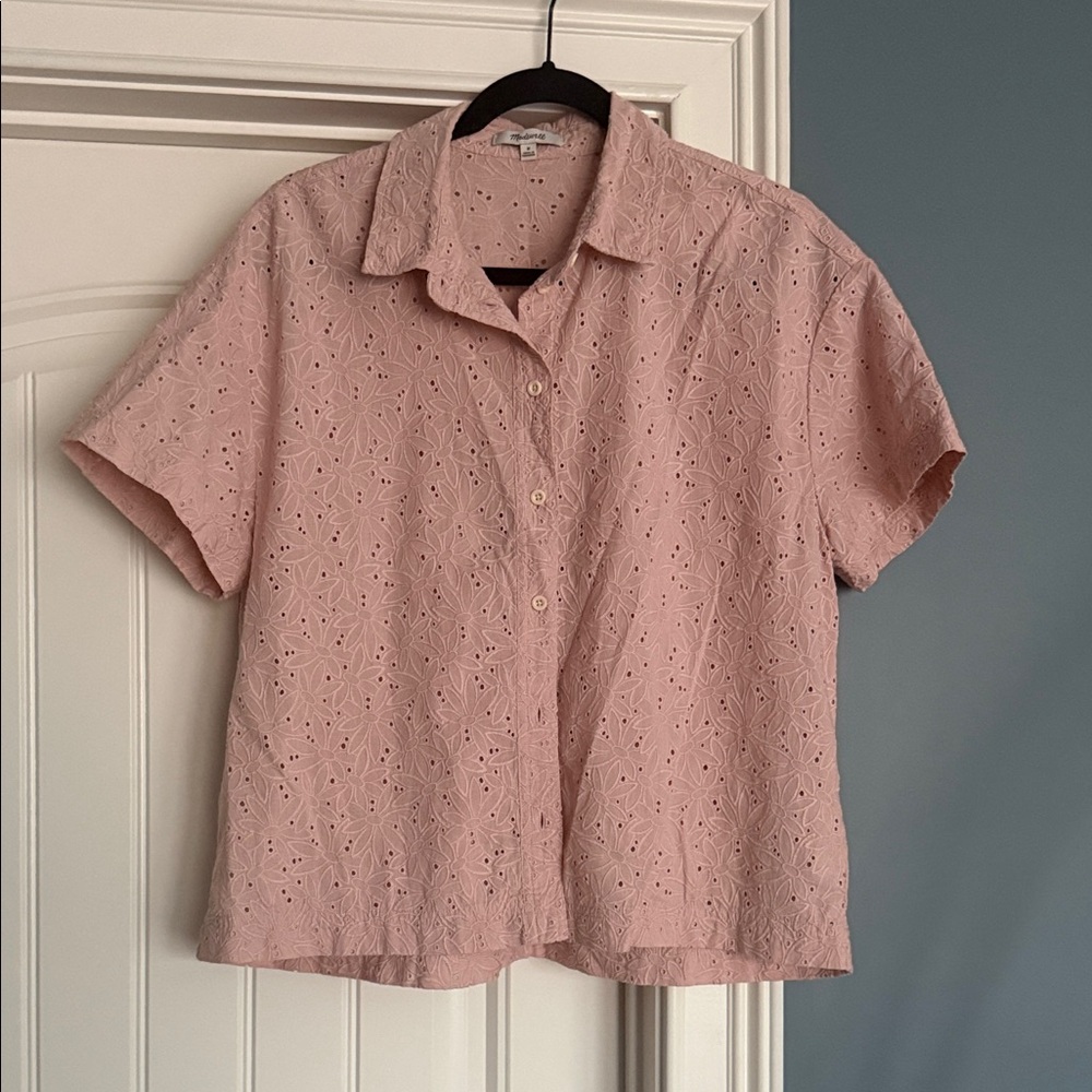 Madewell Women's Pink Eyelet Button-Front Top
